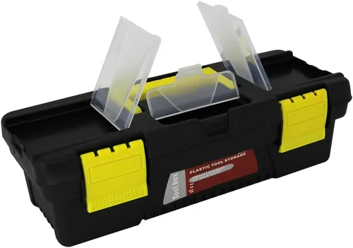 Utoolmart Caja de herramientas de 11 pulgadas, caja de herramientas de plástico con bandeja extraíble, caja de almacenamiento organizadora para