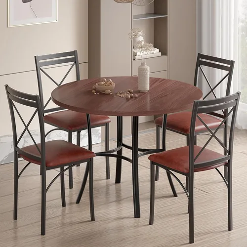 Vista 13 de VECELO Juego de mesa de comedor de 5 piezas para 4, comedor de mármol sintético con sillas para cocina, rincón de desayuno, espacio pequeño, negro