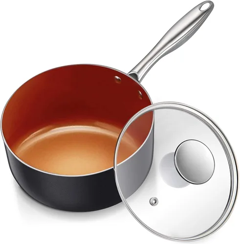 Vista 9 de MICHELANGELO Cacerola de 1 cuarto de galón con tapa, sartén antiadherente de cerámica con tapa, olla pequeña con tapa, cacerola de 1 cuarto de galón