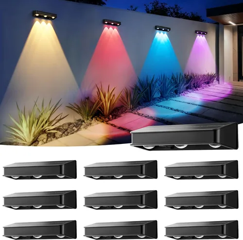 Vista 10 de AUDERWIN Luces solares para valla, luces solares de pared de 1200 mAh al aire libre, impermeables IP65, LED para el exterior del patio trasero
