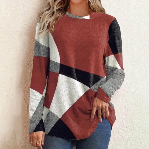 Vista 2 de Camisas de manga larga para mujer a la moda lindas camisetas para salir estilo casual talla grande cómoda con cuello redondo ropa estética