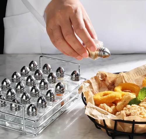 Vista 8 de New Star Foodservice - Mini salero y pimentero (plateado con estante)