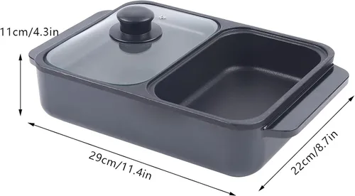 Vista 7 de Olla caliente con parrilla, olla caliente eléctrica antiadherente 2 en 1 para interiores, control de temperatura independiente, parrilla coreana
