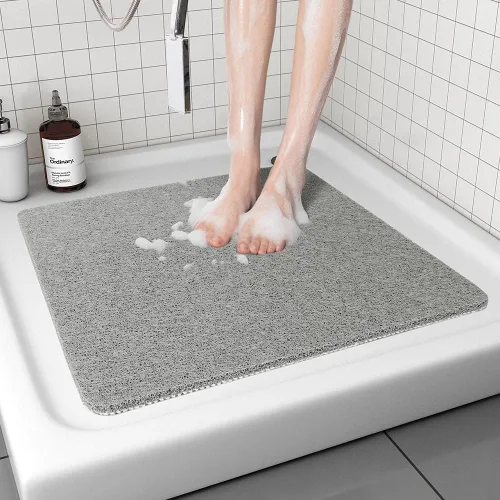 Vista 11 de Tapete de ducha antideslizante, cómodo tapete de baño para superficie texturizada, secado rápido, fácil limpieza, tapete de ducha para áreas Beige