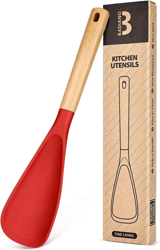 Vista 15 de Cuchara de cocina para utensilios de cocina antiadherentes, ideal para cocinar y servir silicona mate resistente sin BPA, cuchara con mango de Verde