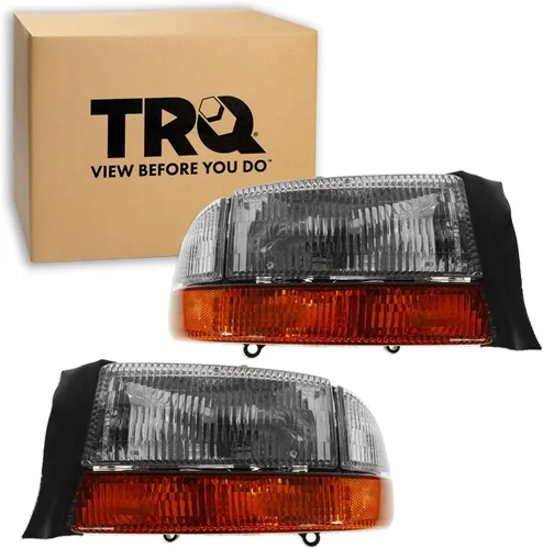 Vista 393 de TRQ Juego de Conjunto de Ensamble de Faros de 2 Piezas de Desempeño Halógeno con Marco Cromado Conductor y Lado del Pasajero Compatible con Mercedes