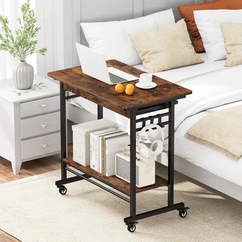 Vista 5 de Tangkula carro de escritorio de computadora con bandeja para teclado, escritorio portátil para laptop con soporte para CPU y 3 ganchos para sofá