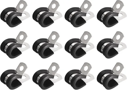Vista 23 de uxcell Abrazadera de tubo de acero inoxidable en forma de R de 1-1/2 pulgadas (1.496 in) con aislamiento acolchado de goma