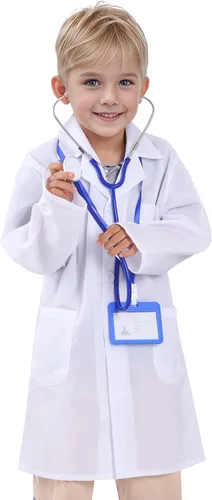 Vista 2 de Bata de laboratorio de médico científico para niños, disfraz de médico para niños, abrigo de médico para niños pequeños, disfraz de juego de roles
