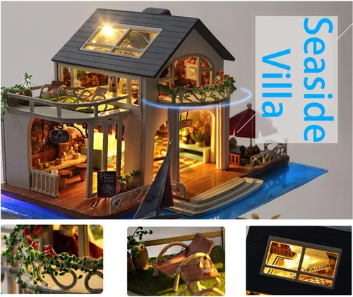 Vista 7 de UniHobby Kit de casa de muñecas en miniatura, kit de casa de muñecas UniHobby DIY casa pequeña juguete de madera regalo con muebles a prueba