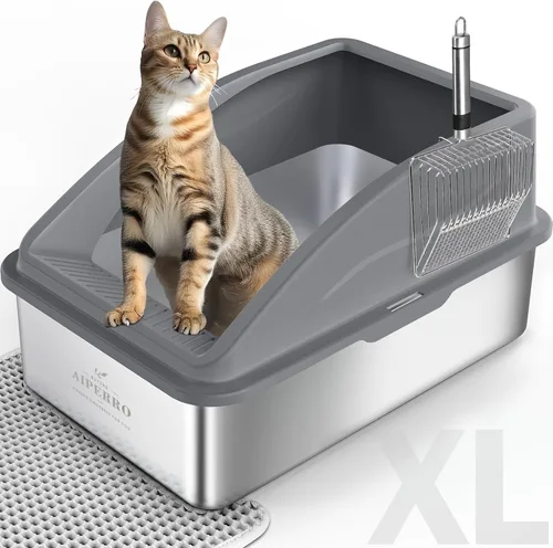Vista 8 de AIPERRO Stainless Steel Litter Box XL Enclosed Cat Litter Box with Lid for Big Cats High Sided, Anti-Urine Leakage Non-Stick Bottom & Includes