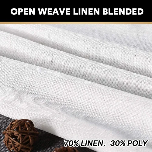 Vista 2 de Cortinas de lino natural y rico, semitransparentes para dormitorio, sala de estar o comedor, con bolsillo para barra, cortina de lino con textura