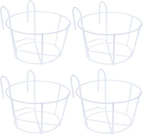 Paquete de 4 macetas colgantes para barandillas, riel, cestas colgantes, soportes para macetas de hierro, estantes de metal para valla de metal