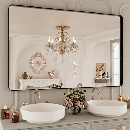 Vista 91 de Espejo de baño LED de 40 x 36 pulgadas con luces, retroiluminado y frontal iluminado para pared, antiempañamiento, regulable, memoria inastillable