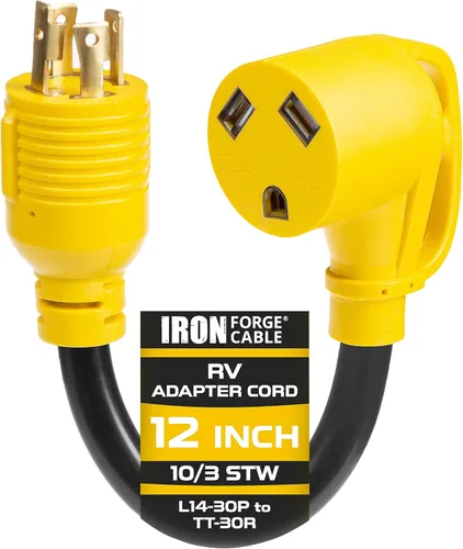 Vista 9 de Iron Forge Cable Cable de RV, generador y adaptador eléctrico para RV, enchufe macho 5-15P a hembra TT-30R, adaptador de enchufe de 12 pulgadas