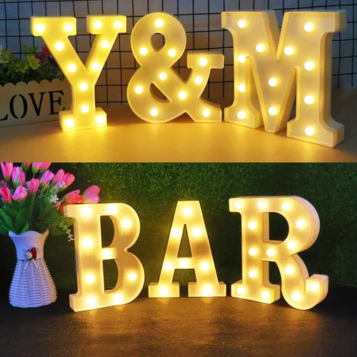 Vista 5 de AUSAYE Letras con luces LED, alfabeto iluminado, luz nocturna para el hogar, bar, fiesta, boda, cumpleaños, decoración de cumpleaños, funciona