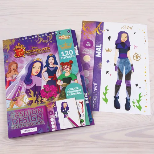 Vista 4 de Make It Real - Cuaderno de bocetos de boda real de Disney Descendants con mesa de luz de trazado. Kit de dibujo y trazado de diseño de moda