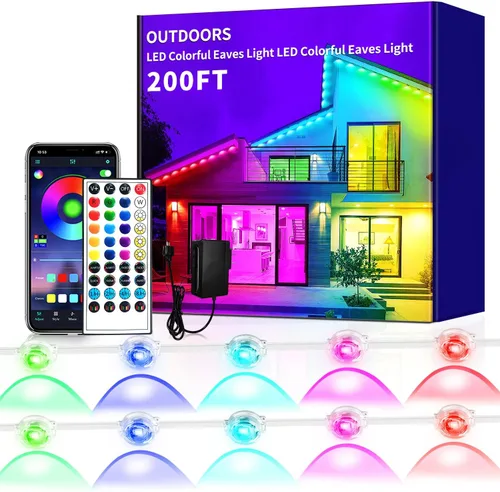 Yocrostar Luz permanente para exteriores de 200 pies, luces RGB con control remoto de aplicación, luces LED impermeables IP67, luz exterior para