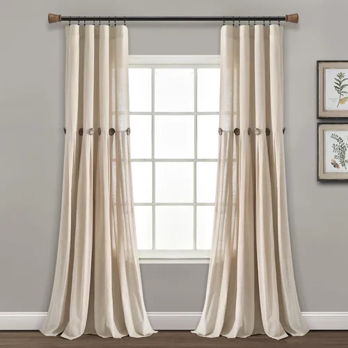 Vista 25 de Lush Decor - Cortinas de lino con botones de estilo granja, panel individual, diseño plisado de dos tonos de 40 pulgadas de ancho x 108 pulgadas