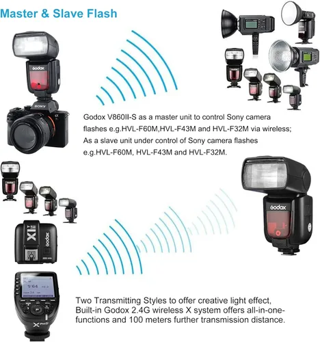 Vista 5 de Godox Flash TTL V860II-S para Sony, GN60 2.4G Speedlight inalámbrico HSS 1/8000s Speedlite externo para Sony, batería recargable de iones de litio