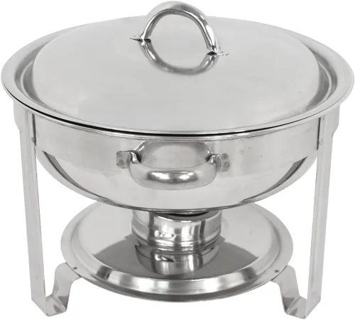 Vista 8 de ZENY Plato redondo 5 cuartos de galón, acero inoxidable, tamaño completo, charola de catering y buffet, Plateado