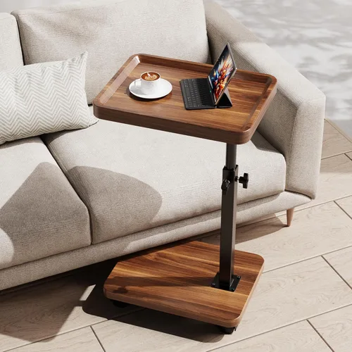 Vista 7 de Mesa C Mesa Auxiliar de Altura Ajustable, Mesa Bandeja de TV Giratoria 360° para Espacios Pequeños, Mesas Auxiliares con Ruedas para Sala de Estar