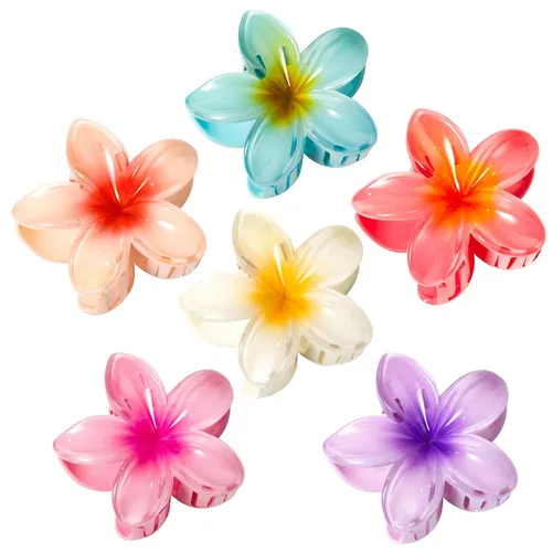Paquete de 6 pinzas para el pelo de flores para mujeres, pinzas de hibisco hawaiano, bonitos accesorios para el cabello, regalos para mujeres y niñas