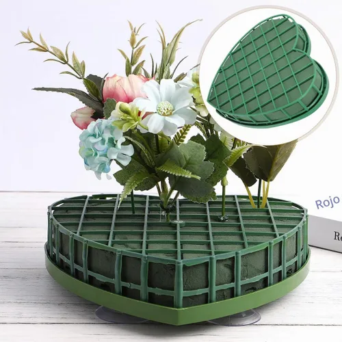 Vista 2 de EXCEART Espuma floral en forma de corazón con 4 ventosas, bloques de esponja de floristería húmeda verde para decoración de autos de boda, ladrillos