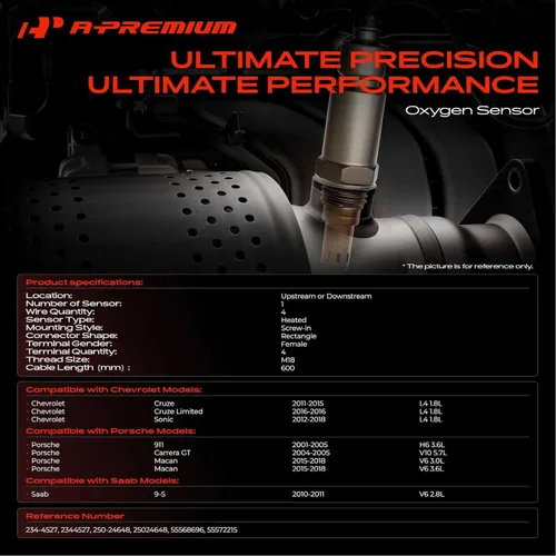 Vista 2 de A-Premium Sensor de oxígeno O2 compatible con Chevrolet Sonic 2012-2018, Cruze 2011-2015, Cruze Limited 2016 y Porsche 911 2001-2005, Carrera GT