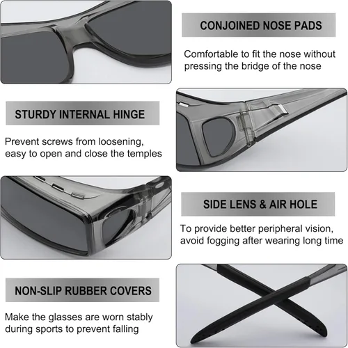 Vista 5 de URUMQI Sunglasses Fit Over Glasses Polarized 100 UV Protection Wrap-around Sunglasses for Men Women Driving