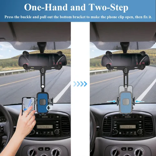 Vista 4 de Soporte de teléfono para automóvil, soporte de teléfono para espejo retrovisor, giratorio y retráctil, soporte de teléfono para espejo retrovisor