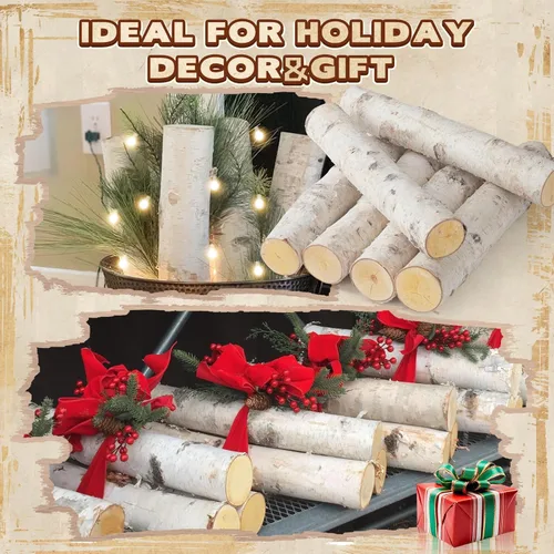 Vista 4 de Paquete de 6 troncos de madera de abedul decorativos para chimenea de gas para chimeneas, decoración de postes de abedul, ramas para manualidades