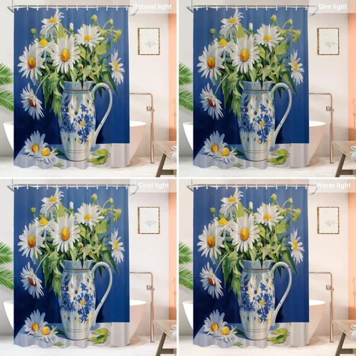 Vista 851 de Shrahala Father and Child Embracing No Hooks Shower Curtain with Snap in Liner Set, Tender Moment Captured Bathroom Décor Polyester Fiber Waterproof