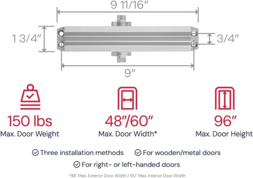 Vista 6 de Lawrence Lawrence LH5016 Aluminio - Cierrapuertas automático comercial de grado comercial medio/resistente, control de puerta de acción retardada
