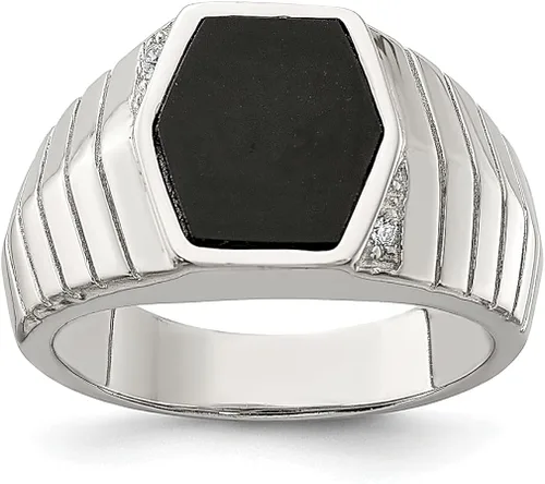 925 Sterling Silver Mens Cubic Zirconia Cz Onyx Ring Gemstone Man Fine Jewelry For Dad Mens Gifts For Him