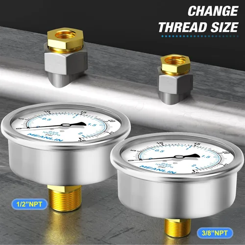 Vista 396 de MEANLIN MEASURE - Vacuómetro de presión de vacío de acero inoxidable, esfera con cara de 2.5 pulgadas, NPT de 1/8 de pulgada, montaje trasero