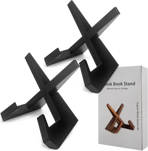 Vista 9 de Soporte rústico negro para libros de cocina, soporte para libro de recetas para encimera de cocina, soporte de libro de cocina de madera, soporte