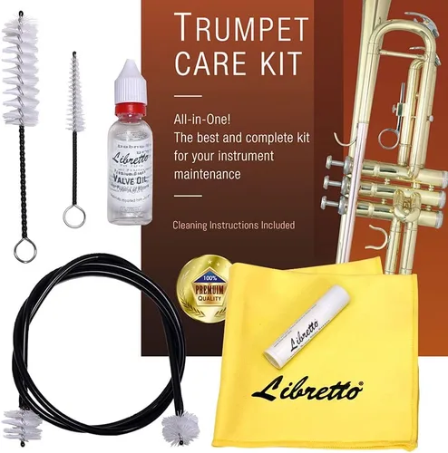 Libretto Kit de cuidado todo en uno para trompeta (corneta) con instrucciones: aceite para válvula + grasa para deslizamiento + paño de limpieza +