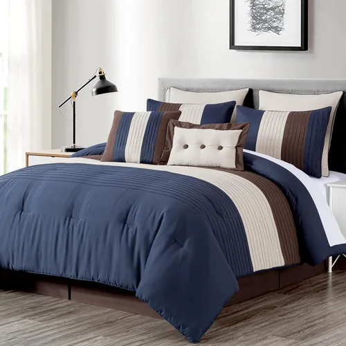 Vista 16 de Chezmoi Collection Loft - Juego de edredón de lujo a rayas de 8 piezas (tamaño matrimonial, negro/gris/blanco)