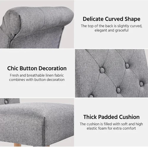 Vista 5 de Yaheetech Juego de 4 sillas de comedor tapizadas de tela con botones y patas de madera maciza para el hogar, restaurante, comedor, gris oscuro