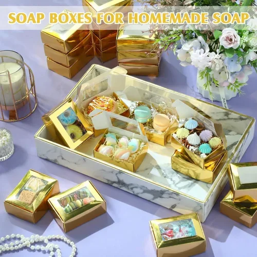 Vista 74 de Zonon 30 piezas de cajas de jabón para embalaje casero, mini cajas de regalo de papel kraft con ventana para panadería, caramelos, fabricación