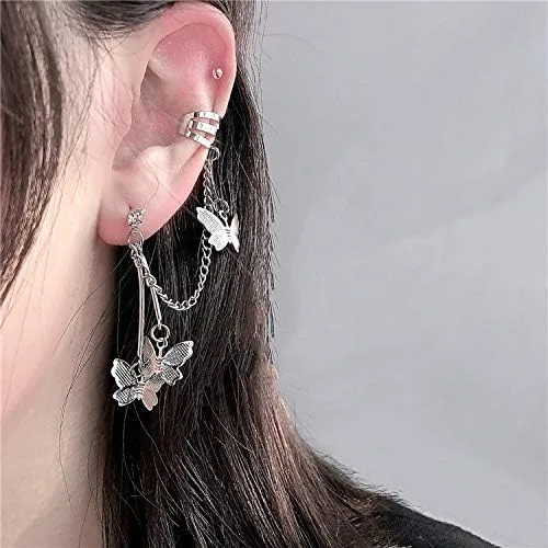 Vista 2 de Aretes de cadena para mujer, aretes de borla de mariposa, aretes de cadena caída, regalos, Metal, Aleación.