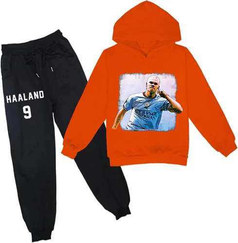 BATLX Conjunto de sudadera con capucha Erling Haaland, cómoda sudadera con capucha, sudadera casual con capucha y pantalones para correr