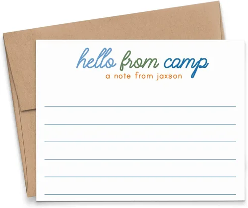 Vista 13 de Notas de campamento en blanco para niños, papelería de campamento para niño relleno de papelería con sobres, tarjetas de notas personalizadas