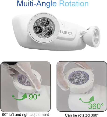 Vista 3 de TANLUX Luces de emergencia LED con batería de respaldo, dos cabezales ajustables para luces comerciales, certificación UL, CA 120/277V, cableadas