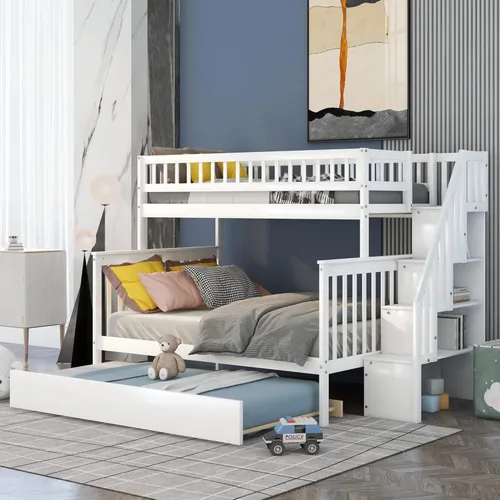 Vista 14 de Literas para niños con escalera, literas de madera maciza con barandilla completa