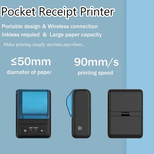 Vista 5 de No apto para iPhone/ipod/tablet/iPad/MAC, impresora de recibos Bluetooth, impresora térmica inalámbrica de 2.283 in para venta al por menor