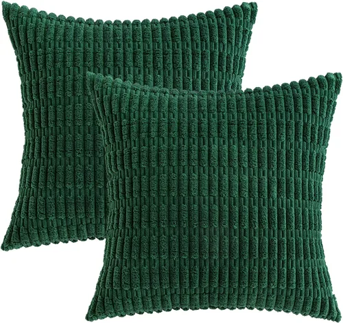 Vista 178 de MIULEE- Juego de 2 fundas de pana suave para cojín; diseño a rayas estilo bohemio, moderno, rural; decoración costera p/verano, hogar, sala de Azul