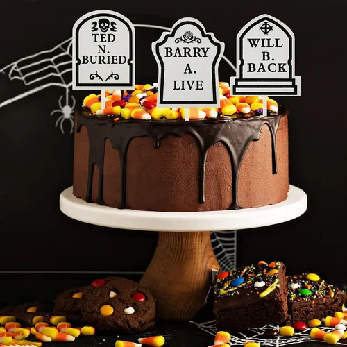 Vista 7 de Chinco 48 adornos para tartas de lápida de Halloween