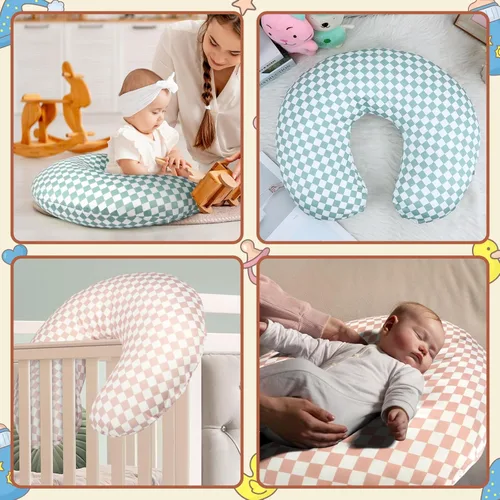 Vista 7 de FEBSNOW Paquete de 2 fundas de almohada de lactancia para bebé, fundas elásticas de algodón suave para lactancia materna, fundas extraíbles